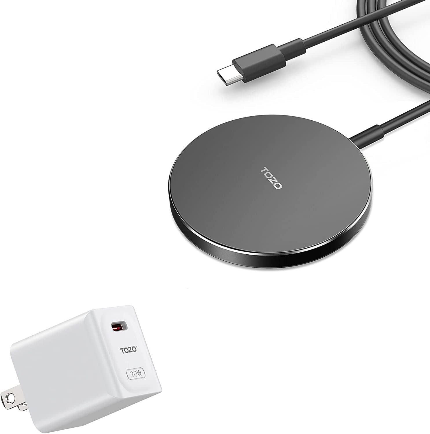 TOZO W1 Wireless Charger 10W Thin Aviation Aluminum Computer Numerical Control Technology Fast Charging Pad Black (NO AC Adapter)  TOZO White/Black 65mm 