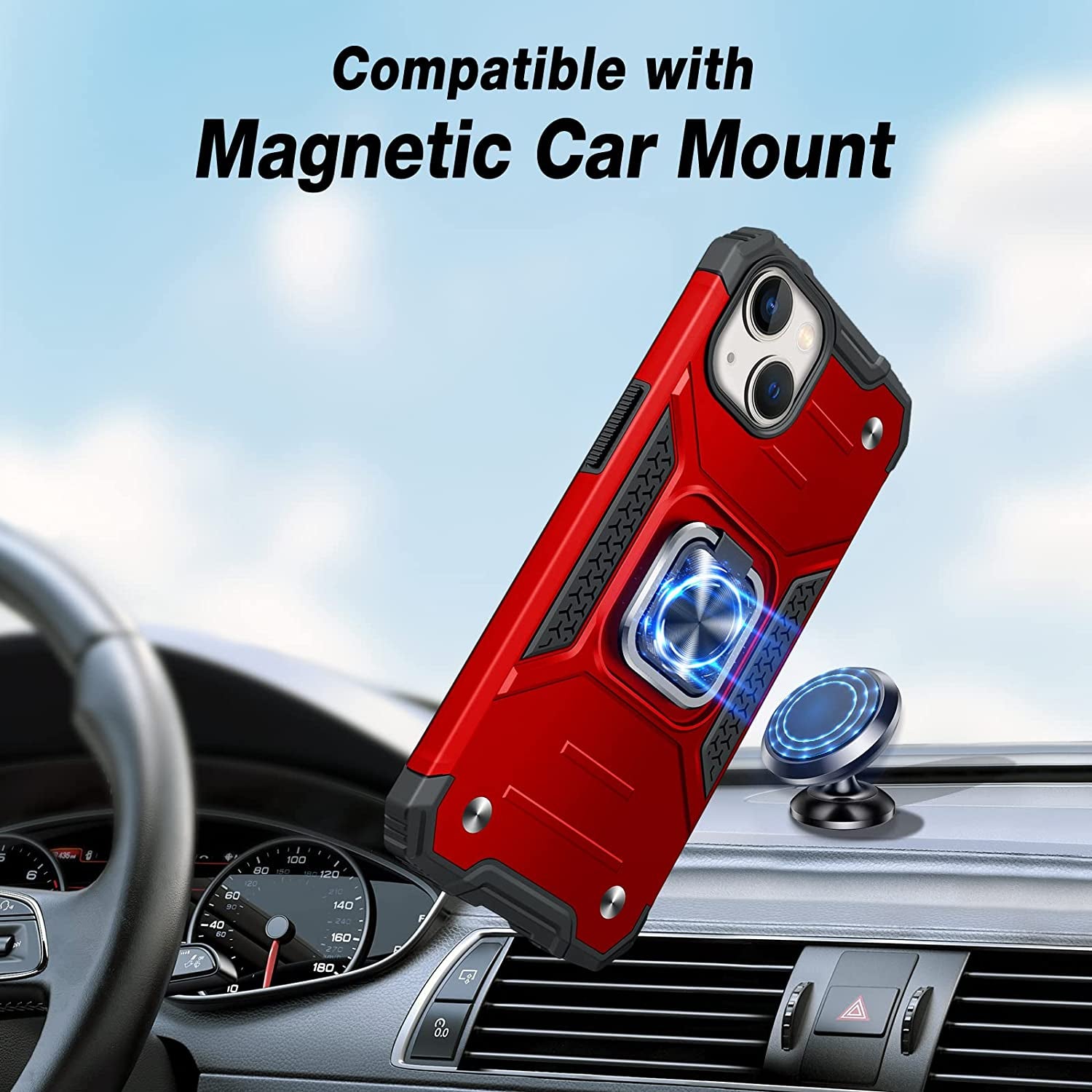 JAME for Iphone 14 Case with Screen Protector [2 PCS], Shockproof Bumper Case for Iphone 14 Case for Women & Men, Heavy-Duty Protection with Metal Ring Kickstand Case for Iphone 14, 6.1 Inch, Red  XJXIN   