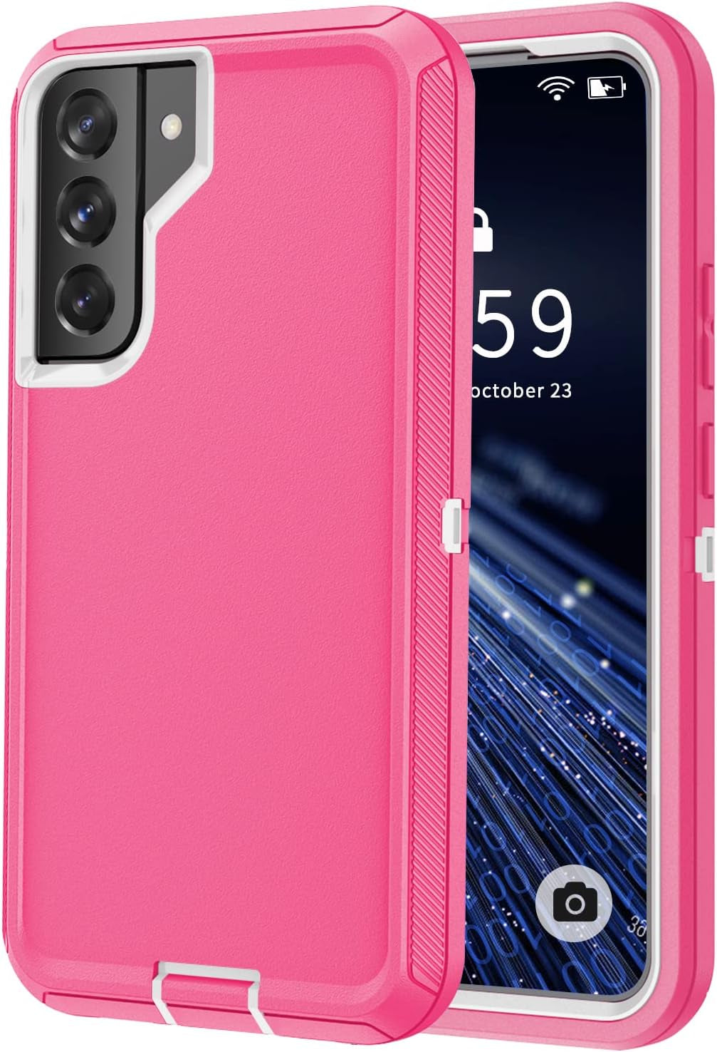 SZFIRSTEY Case for Galaxy S22 Plus, Drop Protection Rugged Shockproof Military Protective Bumper Phone Cover Armor Heavy Duty for Samsung Galaxy S22 plus (Hot Pink/White)  SZFIRSTEY   