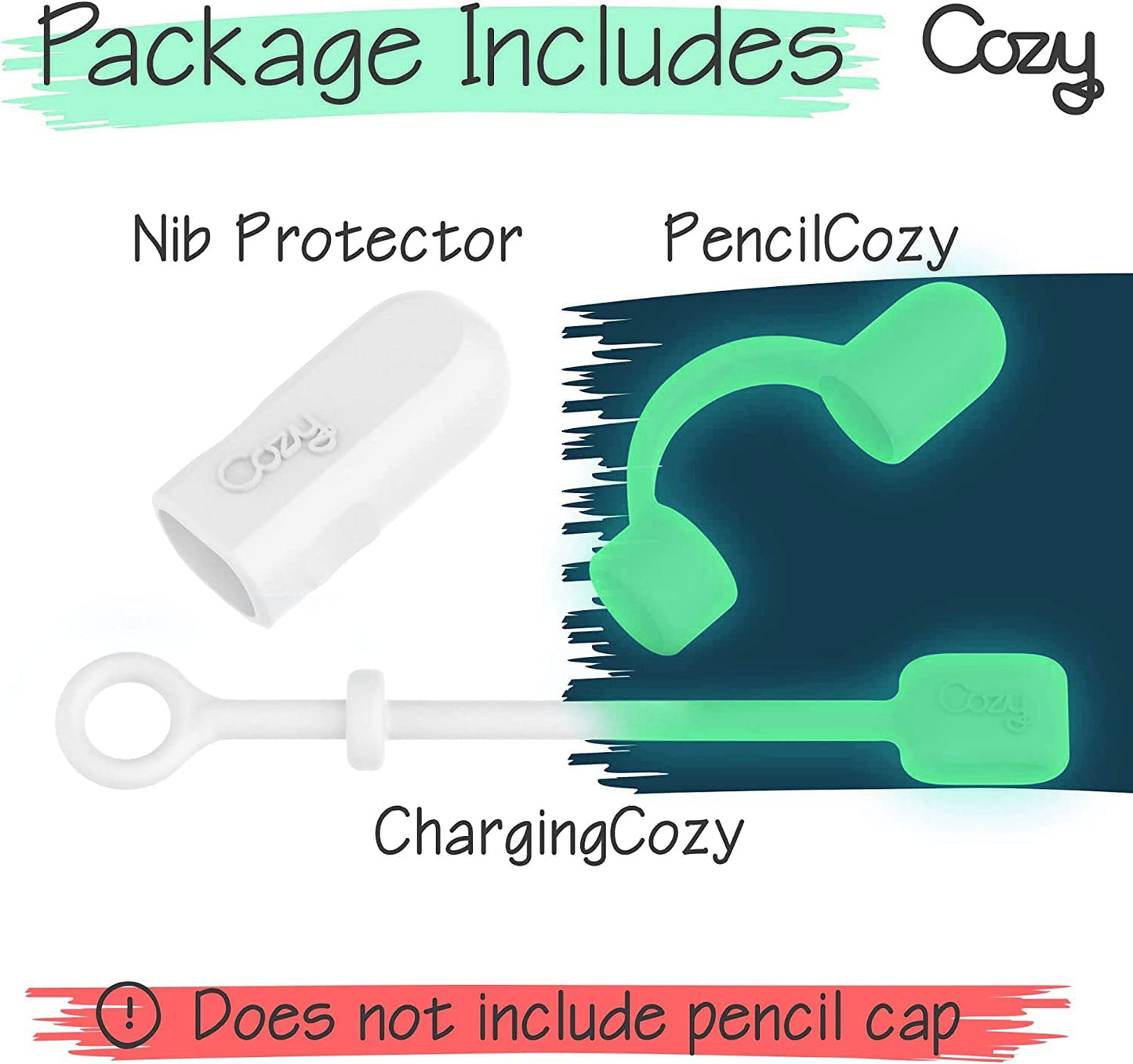 [3-Piece] Pencilcozy Combo Pack Cozy the Original Apple Pencil Cap Holder/Keeper, Compatible Apple Ipad Pro 6Th Generation Ipencil Charger/Nib Accessories | Case Friendly Design (Glow in the Dark)  Cozy   