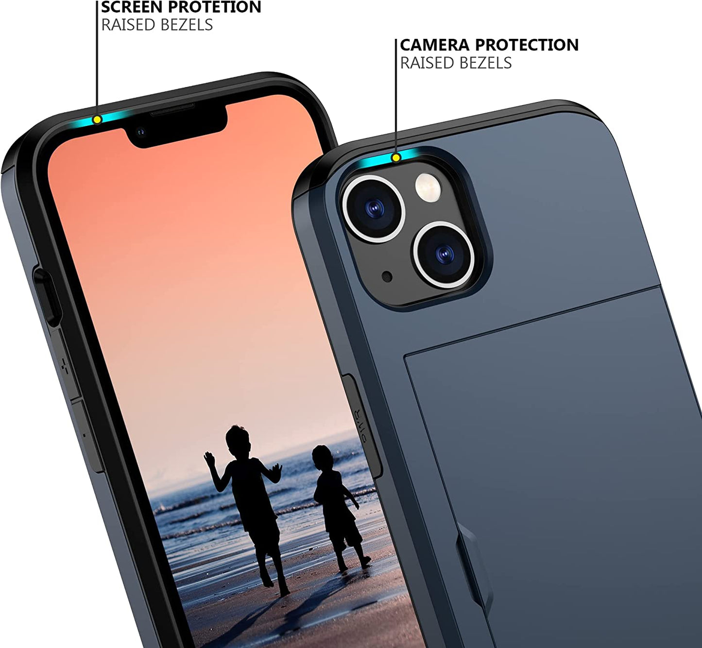 Nvollnoe for Iphone 14 Case with Card Holder Heavy Duty Protective Dual Layer Shockproof Hidden Card Slot Slim Wallet Case for Iphone 14 for Women&Men(Blue)  Nvollnoe   