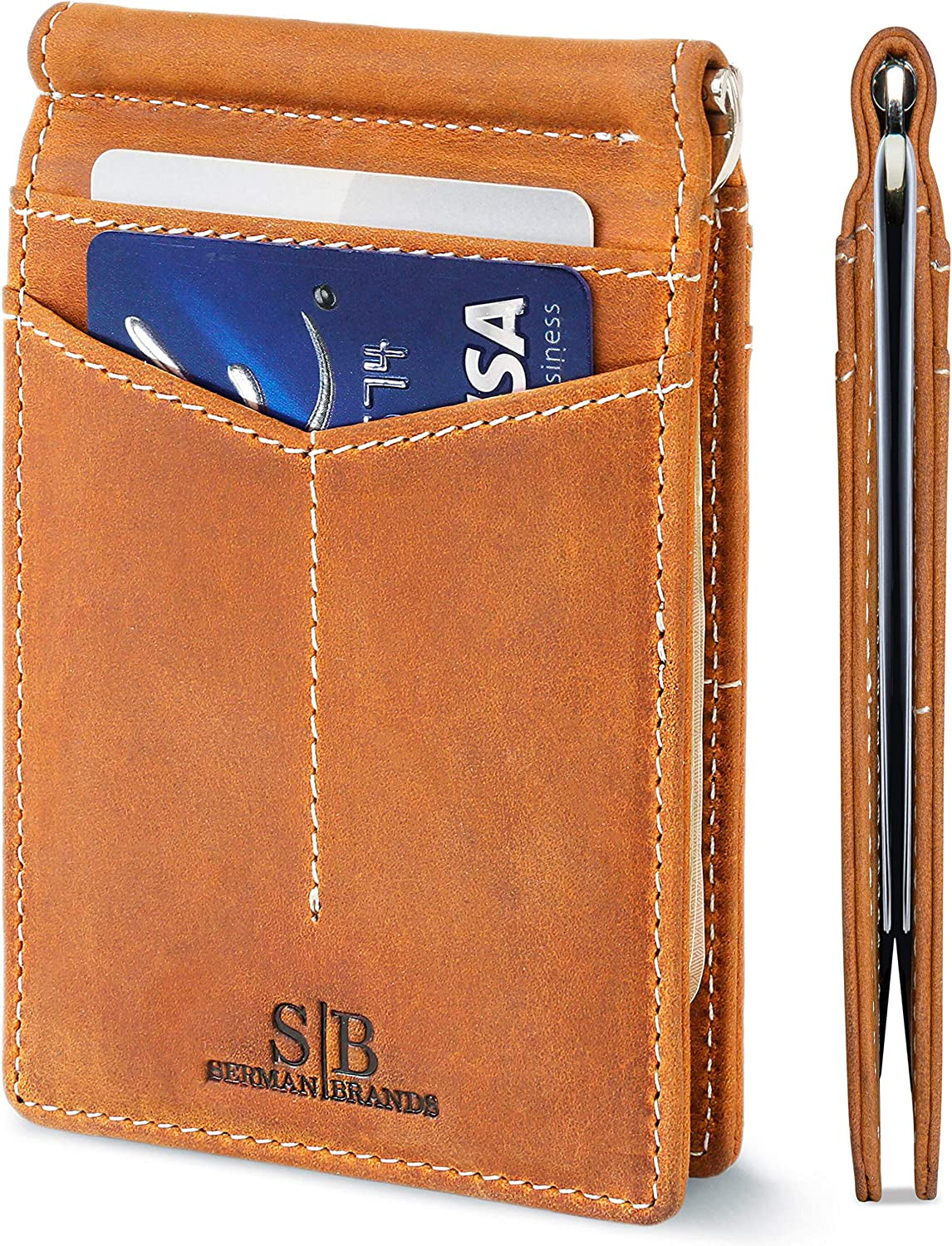 SERMAN BRANDS RFID Blocking Wallet Slim Bifold - Genuine Leather Minimalist Front Pocket Wallets for Men with Money Clip Gift  SERMAN BRANDS   