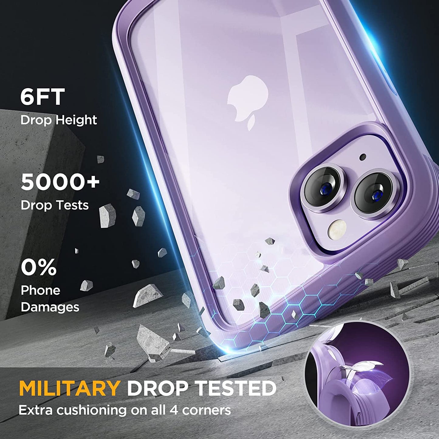 Miracase Glass Series Designed for Iphone 14 Case 6.1 Inch, 2023 Upgrade Full-Body Clear Bumper Case with Built-In 9H Tempered Glass Screen Protector and Camera Lens Protector,Purple  Miracase   