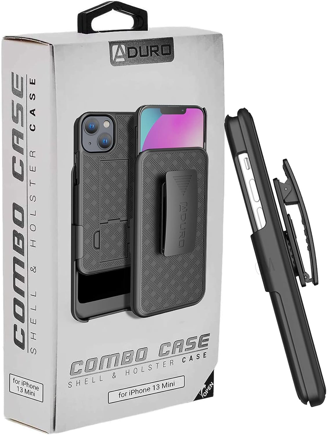 Aduro Combo Case with Kickstand & Holster for Iphone 13 Mini, Slim Shell & Swivel Belt Clip Holster, with Built-In Kickstand for Apple Iphone (5.4") 2021  Aduro   