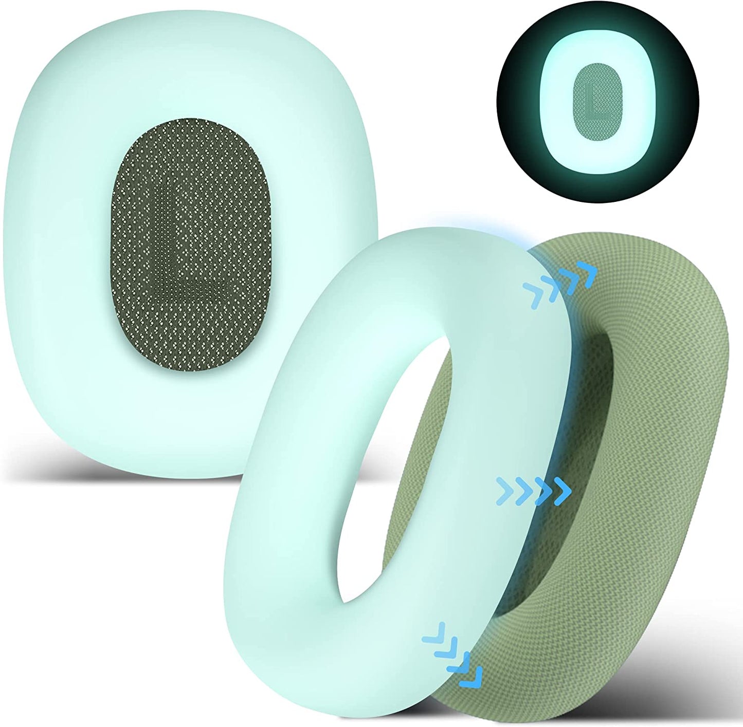 Seltureone Case Compatible for Airpods Max Earpads, Earcup Cover Protector, Silicone Earphone Protective Earpad Cover Accessories for Airpod Max Headphones Ear Pads, White  Seltureone Glow Green  