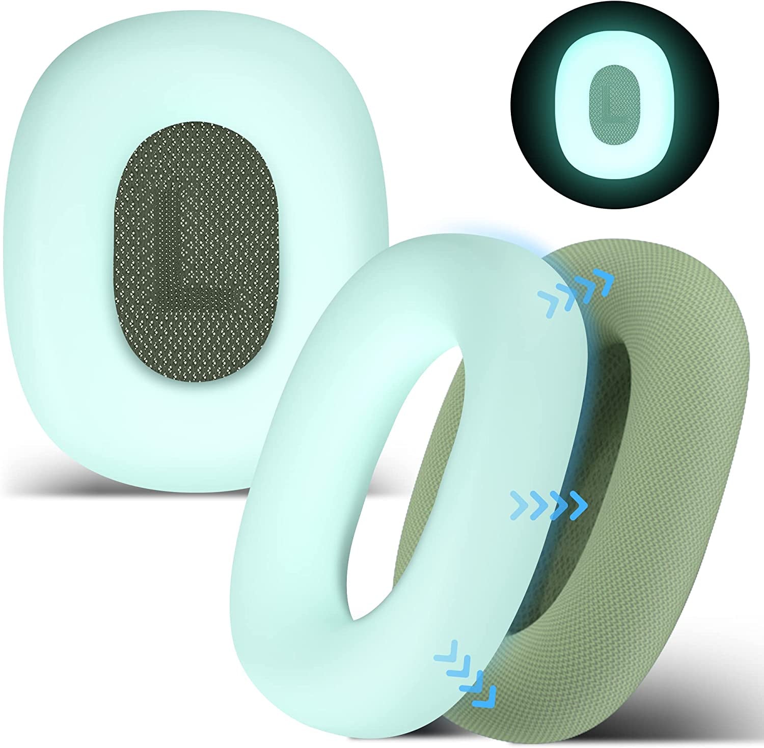 Seltureone Case Compatible for Airpods Max Earpads, Earcup Cover Protector, Silicone Earphone Protective Earpad Cover Accessories for Airpod Max Headphones Ear Pads, White  Seltureone Glow Green  