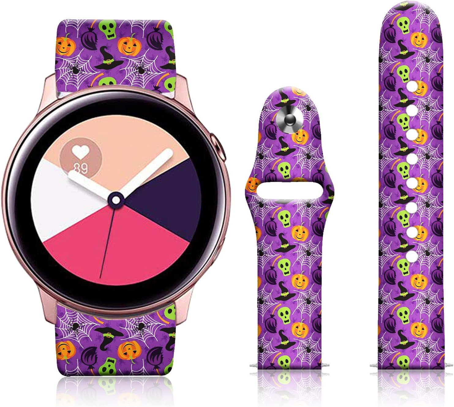 20MM Silicone Sport Bands Compatible for Samsung Galaxy Watch 4 40Mm 44Mm/Classic 42Mm 46Mm/Watch 3 41Mm, Active 2 Watch Bands /Gear S2, FTFCASE Turquoise Pattern Strap for Women Men Girls  FTFCASE Happy Halloween  