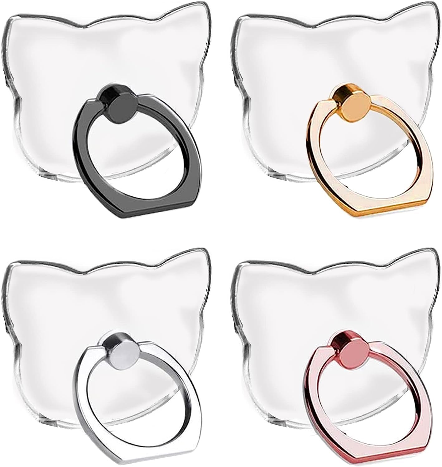 SKYPIA 4 Pack Clear Cell Phone Ring Holder Transparent Finger Grip Loop Kickstand 360 Degree Rotation Finger Ring Stand  Cellstand Cat  