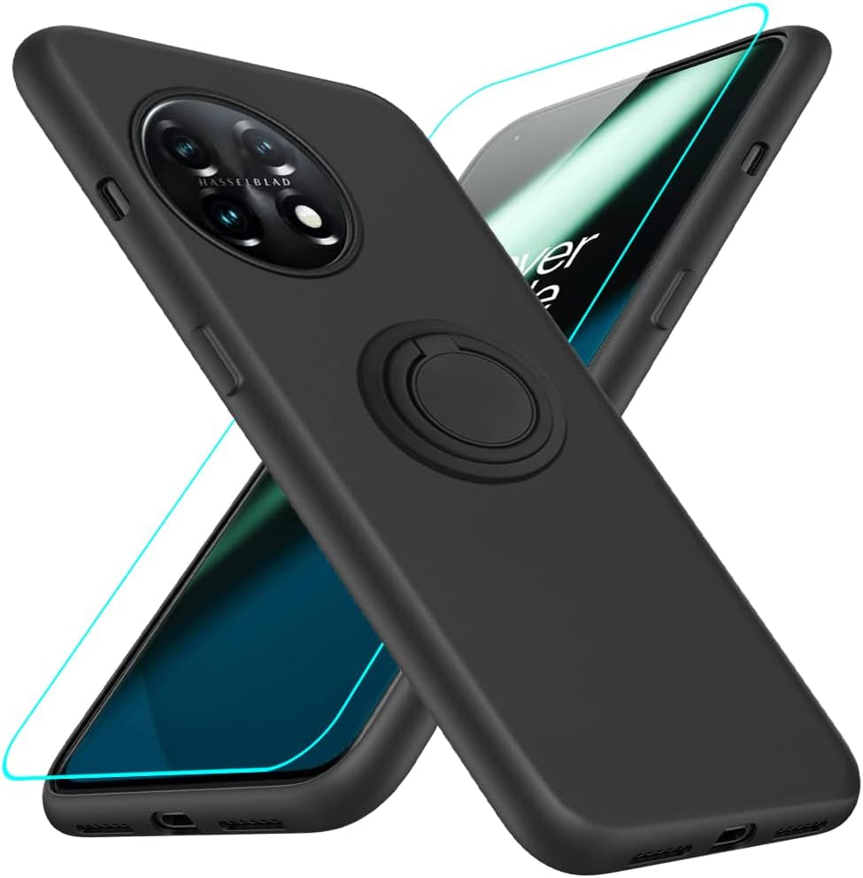 For Motorola Moto G 5G 2023 Phone Case with Glass Screen Protector, 360° Rotatable Ring Holder Magnetic Kickstand/Stand Silicone TPU Shockproof Protective Cover Case for Motorola Moto G 5G - Black  Nijiadi Oneplus1 11 5G Black  