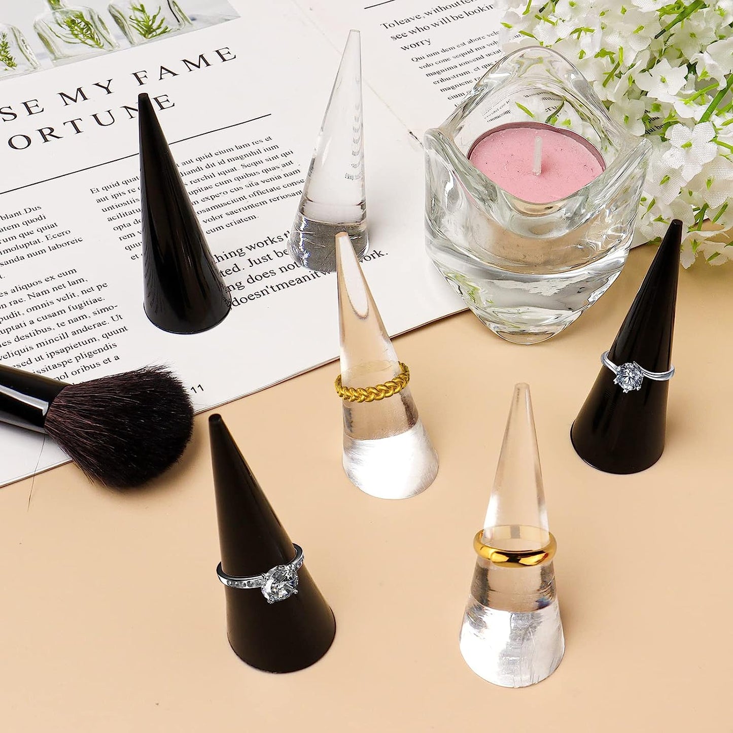 Zxmxzkx 10 Pack Clear Black Acrylic Crystal Ring Holder Ring Display Cone Holder Single Finger Rings Showcase Stand for Jewelry (Clear & Black)  Zxmxzkx   