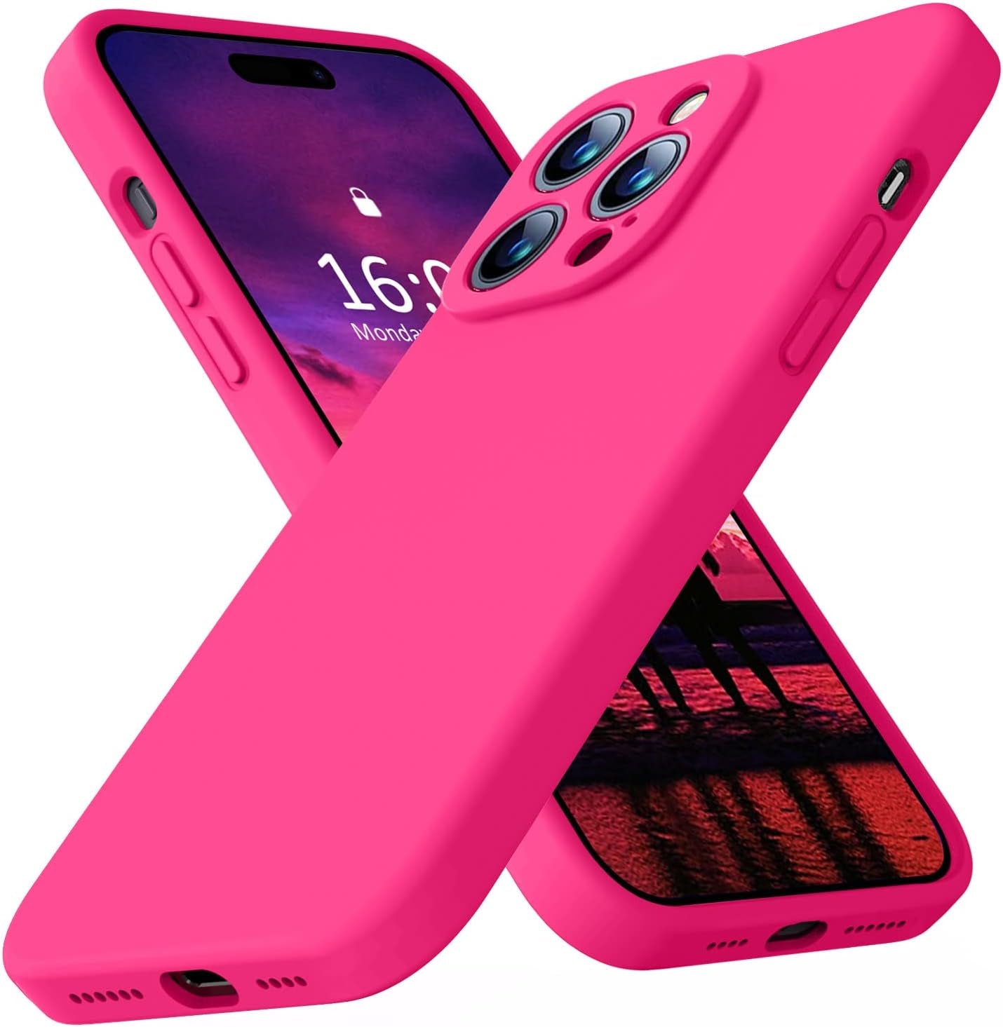 Ktele Compatible with Iphone 14 Pro Case, Ab-Grade Liquid Silicone Case, [Four Corner 50+Tiny Airbags Shockproof] [Soft Microfiber Lining Anti-Scratch] Camera All-Round Protection Case-Blue  Ktele Hot Pink  