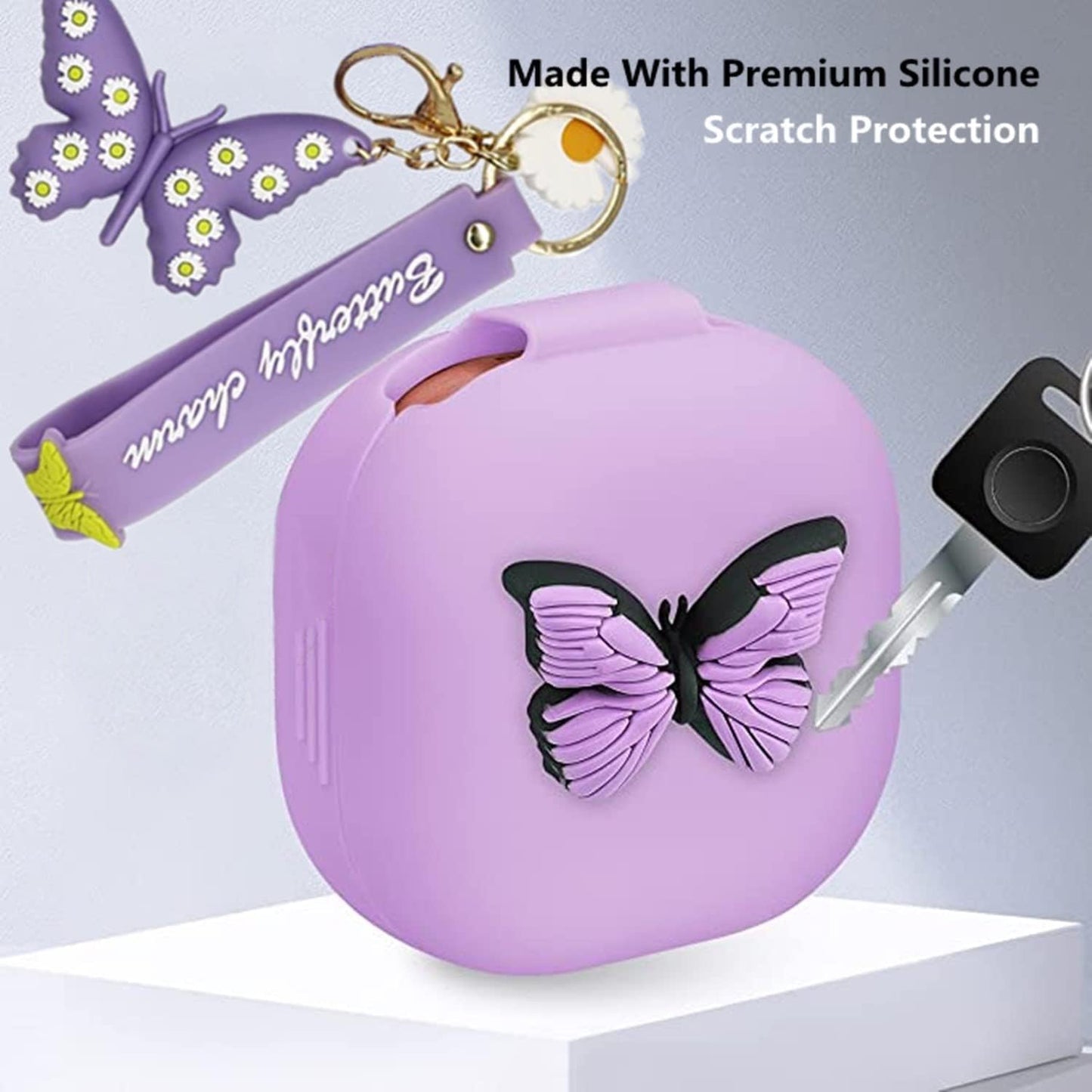 Silicone Case Compatible with Samsung Galaxy Buds 2 Case (2021) / Galaxy Buds Pro Case (2021) / Galaxy Buds Live Case (2020) with Butterfly Keychain Kit Case Gift for Women Girl Kids Teens (Purple)  XBAbikhonsr-02   