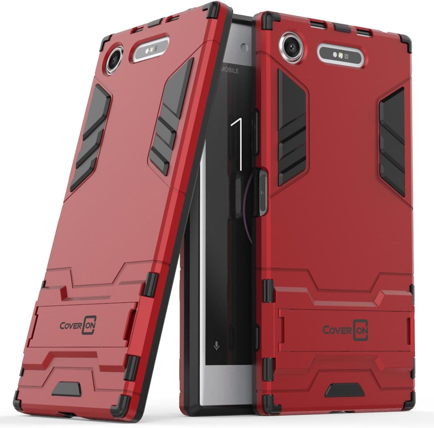 Sony Xperia XZ1 Case, Coveron Shadow Armor Series Modern Style Slim Hard Hybrid Phone Cover with Kickstand Case for Sony Xperia XZ1 - Red  CoverON   