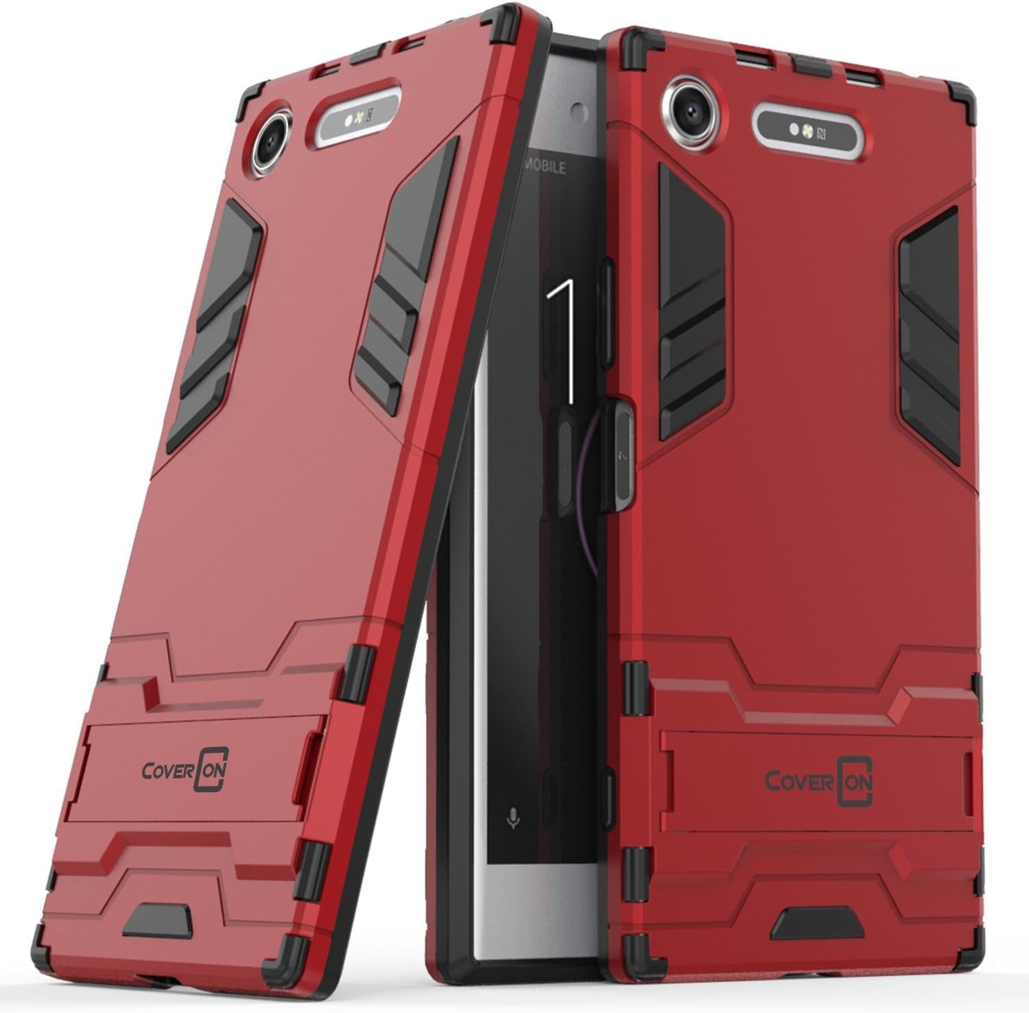 Sony Xperia XZ1 Case, Coveron Shadow Armor Series Modern Style Slim Hard Hybrid Phone Cover with Kickstand Case for Sony Xperia XZ1 - Red  CoverON   