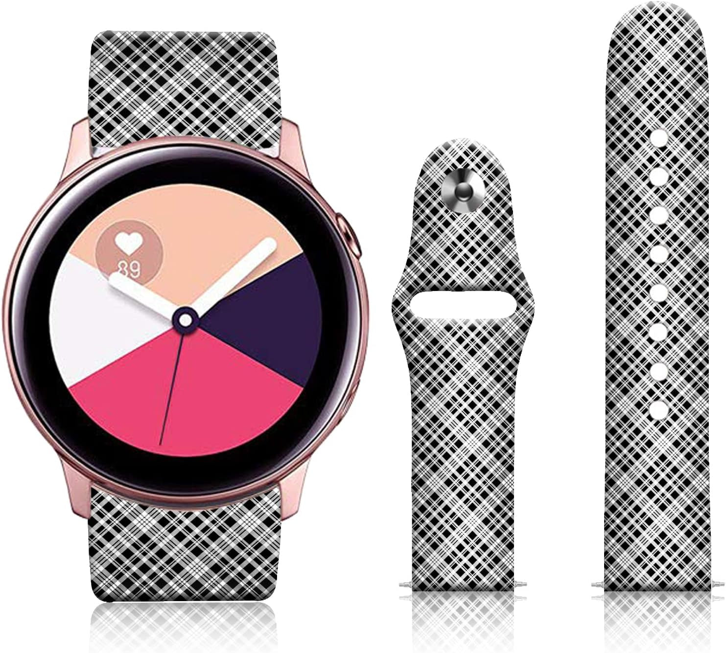 20MM Silicone Sport Bands Compatible for Samsung Galaxy Watch 4 40Mm 44Mm/Classic 42Mm 46Mm/Watch 3 41Mm, Active 2 Watch Bands /Gear S2, FTFCASE Turquoise Pattern Strap for Women Men Girls  FTFCASE Classic Grey Plaid  