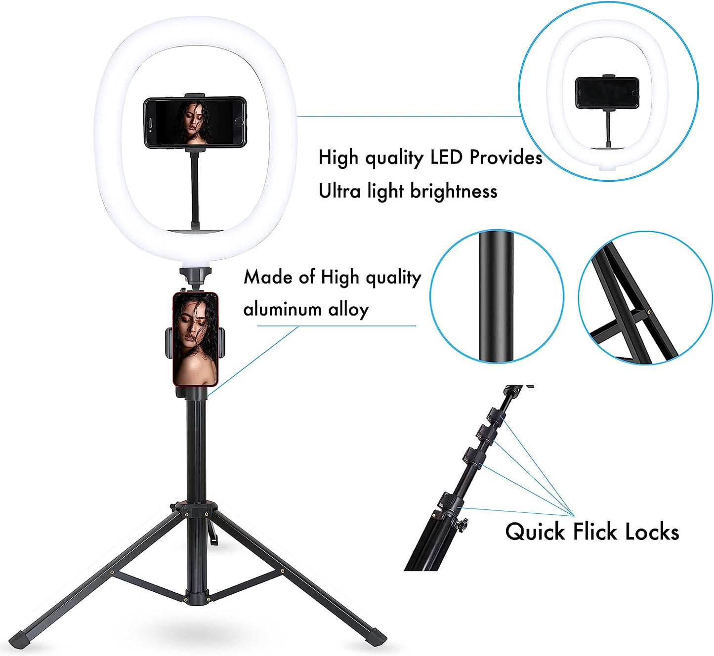 67 Inch Selfie Stick Tripod Stand Ring Light Diffusers Wireless Remote Shutter Dimmable Ringlight Circle Light LED Camera Lighting for Live Stream/Makeup/Youtube/Tiktok, Compatible with Iphone Android  udoo   