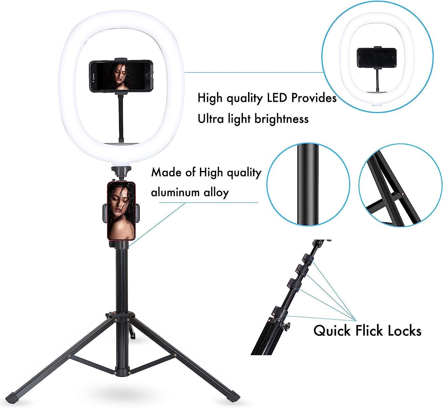 67 Inch Selfie Stick Tripod Stand Ring Light Diffusers Wireless Remote Shutter Dimmable Ringlight Circle Light LED Camera Lighting for Live Stream/Makeup/Youtube/Tiktok, Compatible with Iphone Android  udoo   