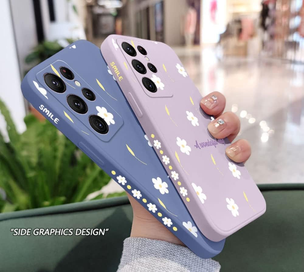 Sunswim Compatible with Galaxy S21 Ultra Case Cute Daisy Pattern Camera Lens Protection Shockproof TPU Bumper Liquid Silicone Protective Cover Phone Cases for Samsung Galaxy S21 Ultra 5G 6.8"-Black  Sunswim   