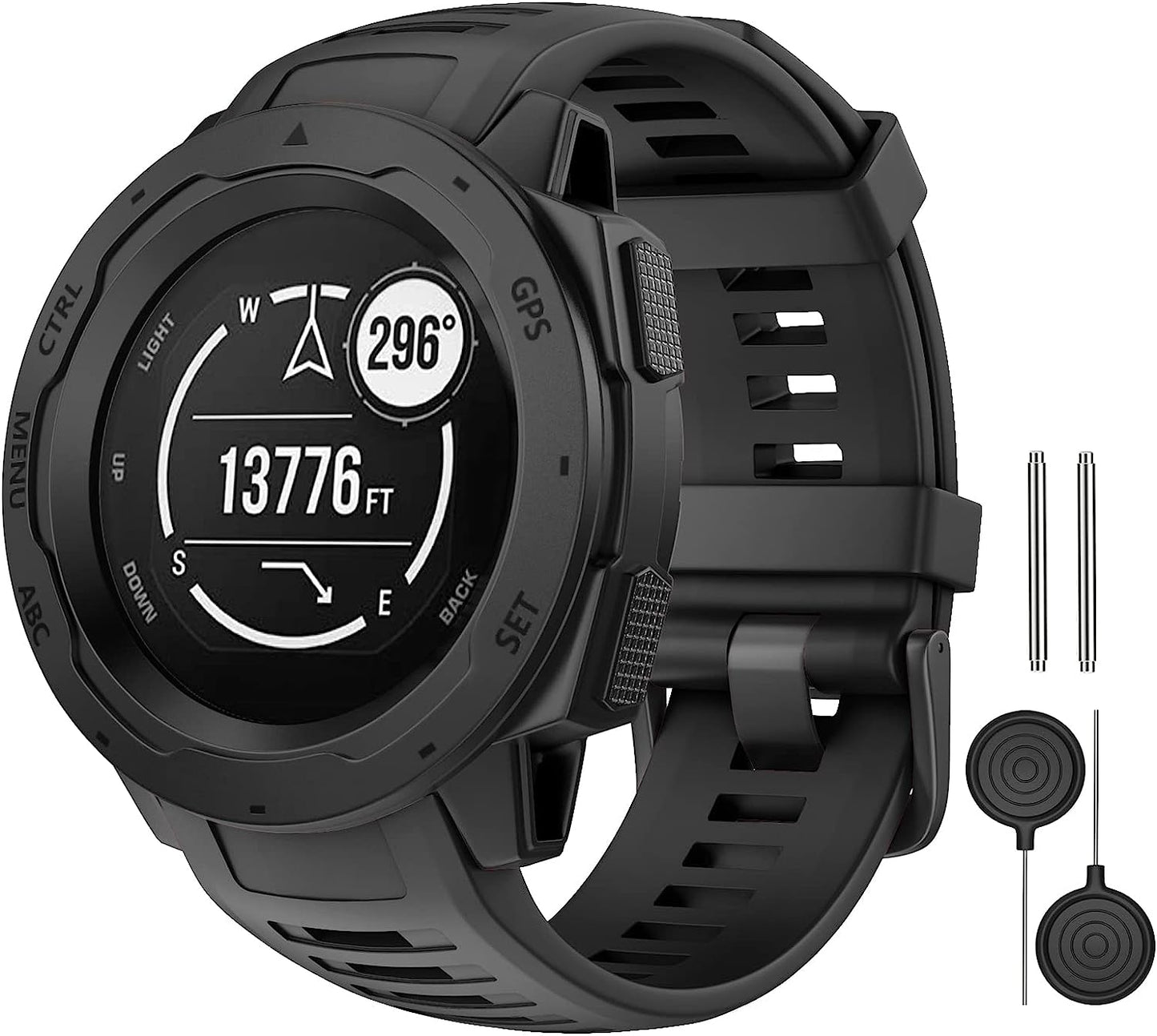 MYSNBKN Compatible with Garmin Instinct Band, Soft Silicone Replacement Watch Strap for Garmin Instinct/ Solar/ Tactical  MYSNBKN A-Black  