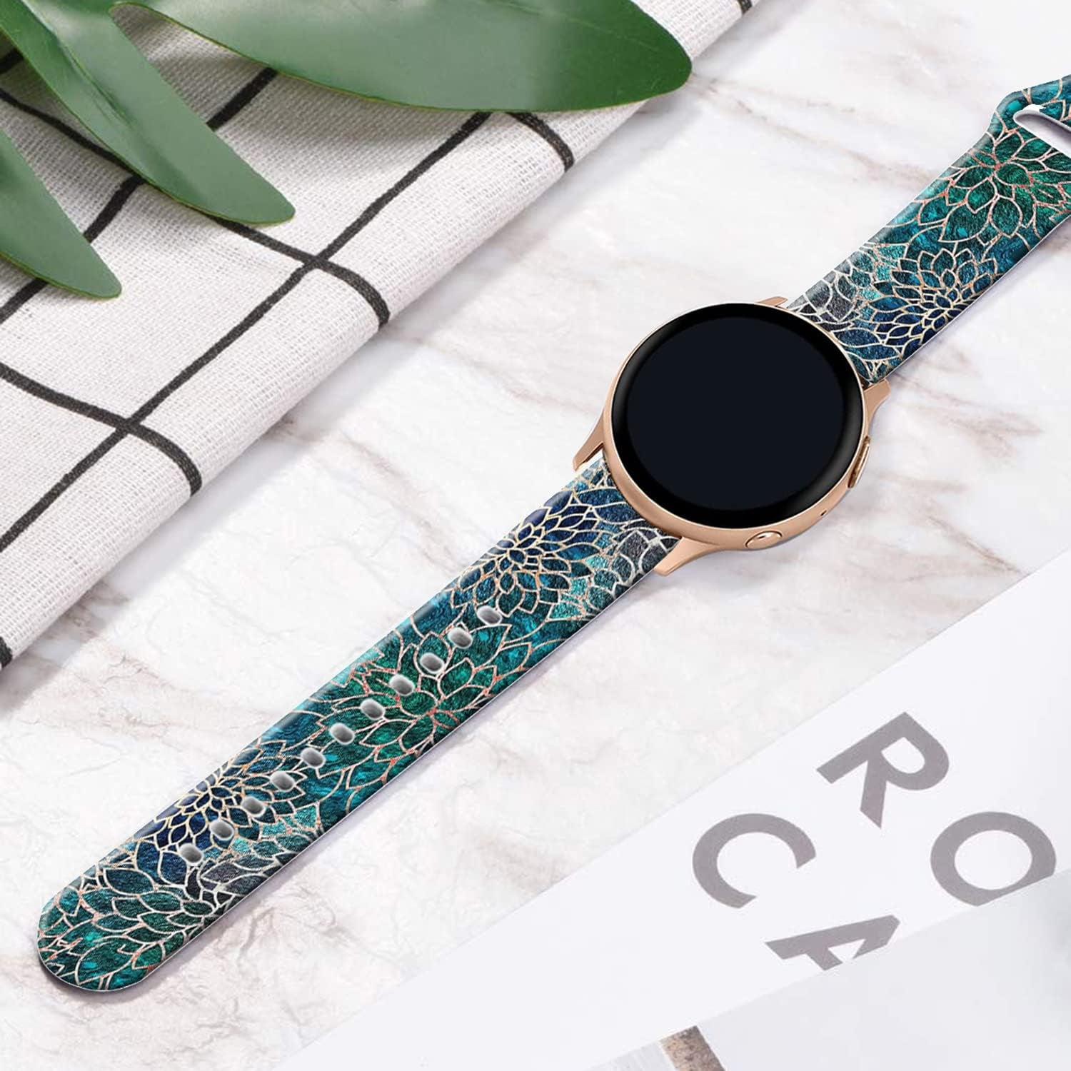 20MM Silicone Sport Bands Compatible for Samsung Galaxy Watch 4 40Mm 44Mm/Classic 42Mm 46Mm/Watch 3 41Mm, Active 2 Watch Bands /Gear S2, FTFCASE Turquoise Pattern Strap for Women Men Girls  FTFCASE   
