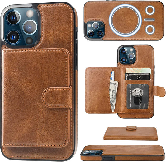 Bocasal Wallet Case for Iphone 13 Pro Max Compatible with Magsafe Magnetic RFID Blocking Detachable Premium PU Leather Flip Case with Card Slots Holder Kickstand Wireless Charging 6.7 Inch (Brown)  Bocasal   