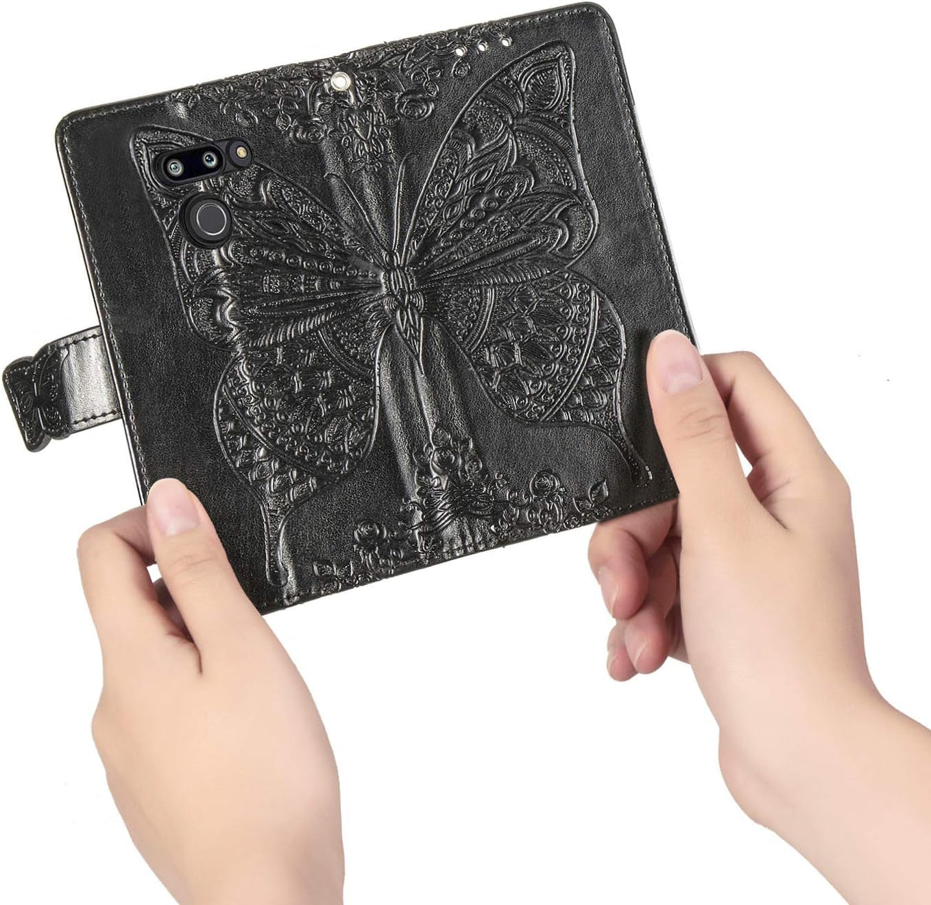 Case for LG G8 Thinq Cover,Embossing Mandala Butterfly Rose Vine Flip Folio Wallet Case PU Leather Stand Card Slots Protective Case Cover + Dust Plug Stylus for LG G8 Thinq Wallet Case,Black  ikasus   