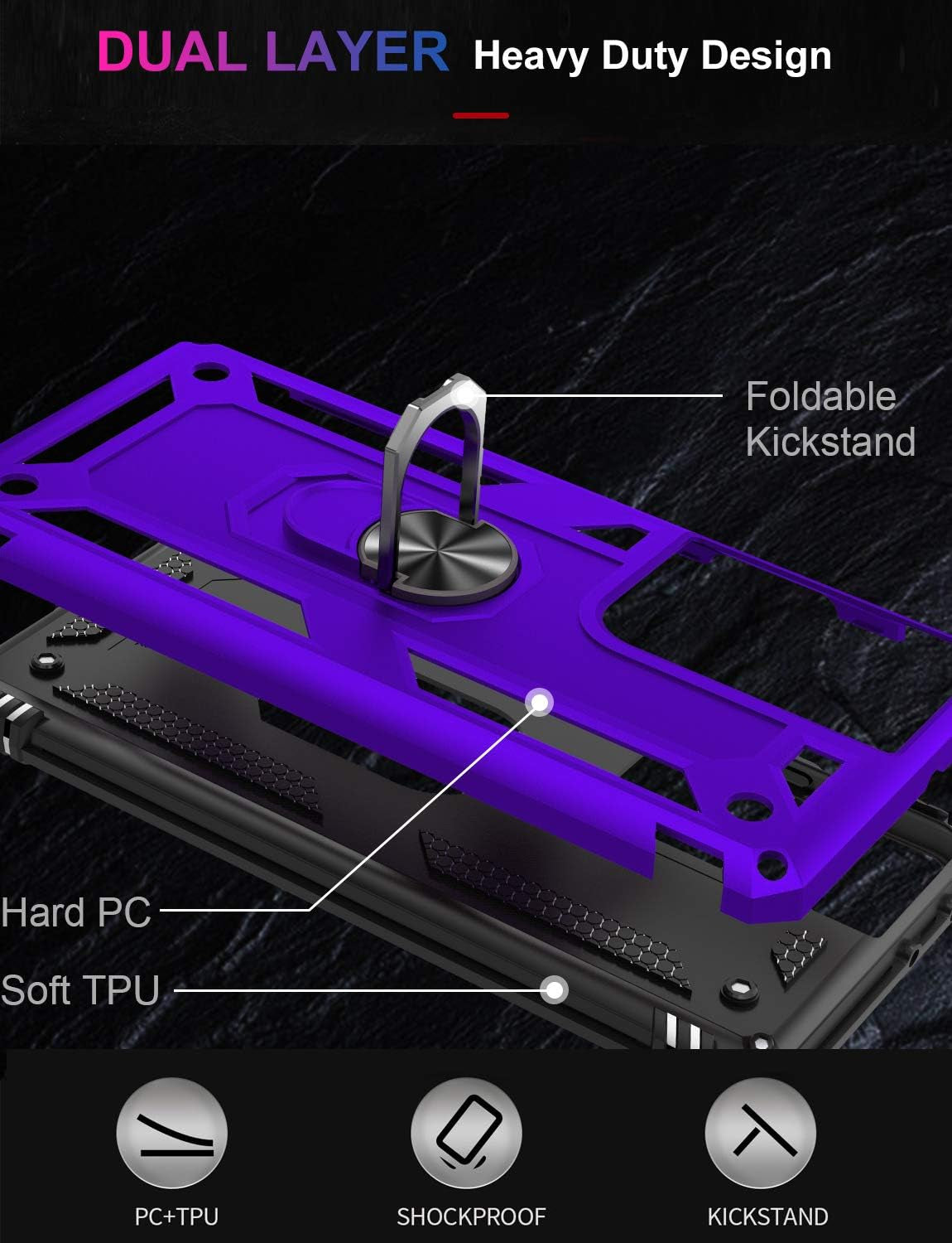 IKAZZ Galaxy S21 Ultra Case,Samsung S21 Ultra Cover Military Grade Shockproof Heavy Duty Protective Phone Case Pass 16Ft Drop Test with Magnetic Kickstand for Samsung Galaxy S21 Ultra Purple  IKAZZ   