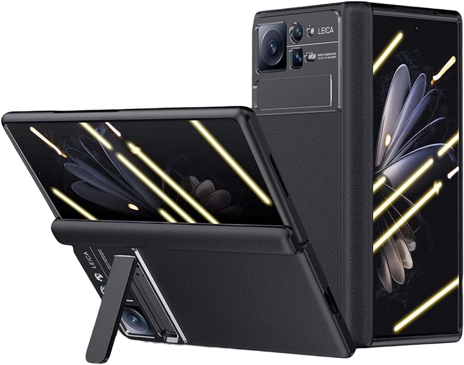 YAGELANG Case for Xiaomi Mix Fold 2, Hinge Protection Premium Real Leather Case with Magnetic Kickstand Screen Protector Camera Protection All-Inclusive PC Shockproof Case,Gold  YAGELANG Black  