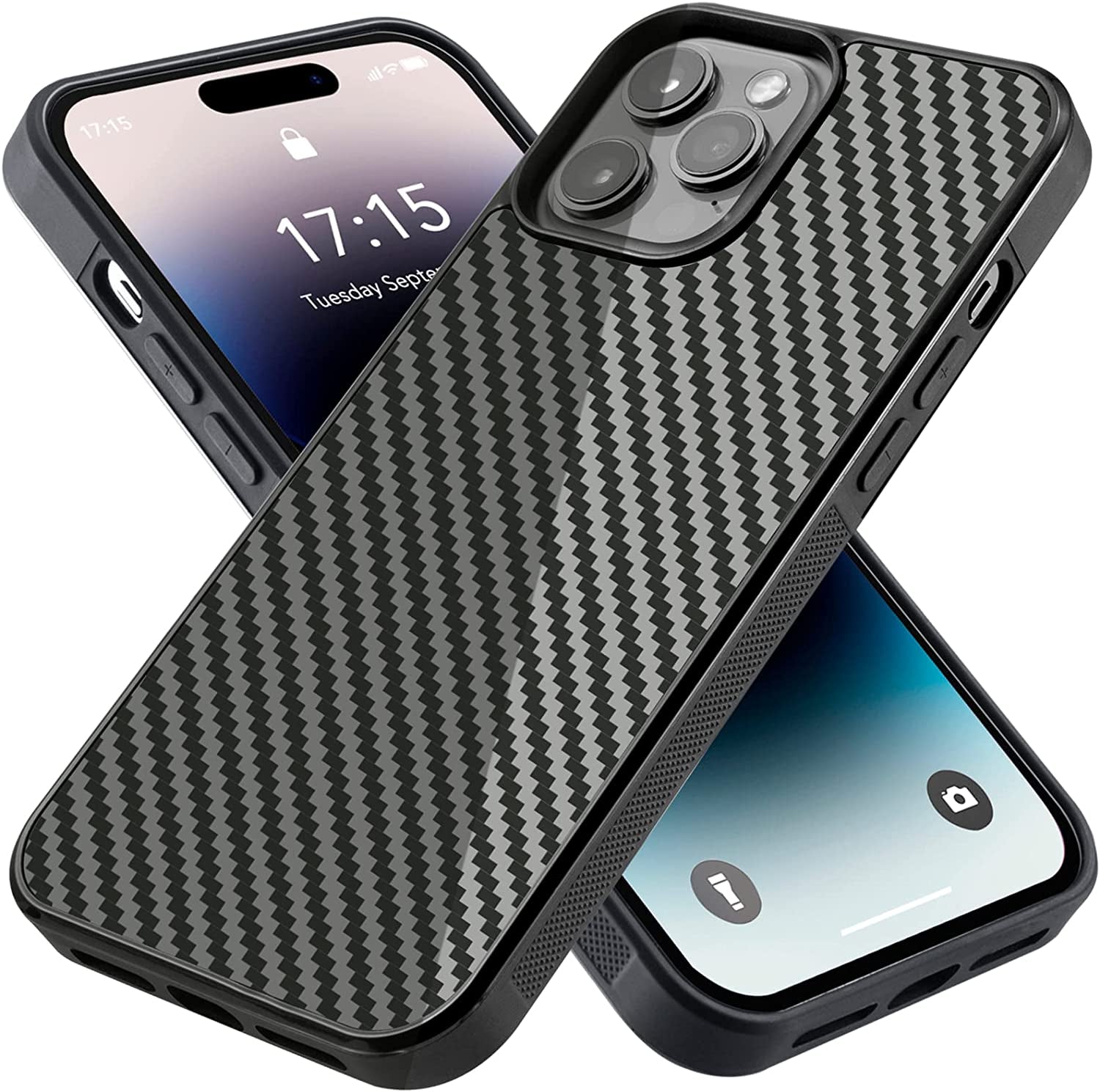 Designed for Iphone 14 Pro Case 6.1 Inch, Military-Grade Drop Protection, Carbon Fiber for Iphone 14 Pro Shockproof Slim Thin Cover, Support Wireless Charging for Men & Women, Gloss Black Protector  Sinyoeer   