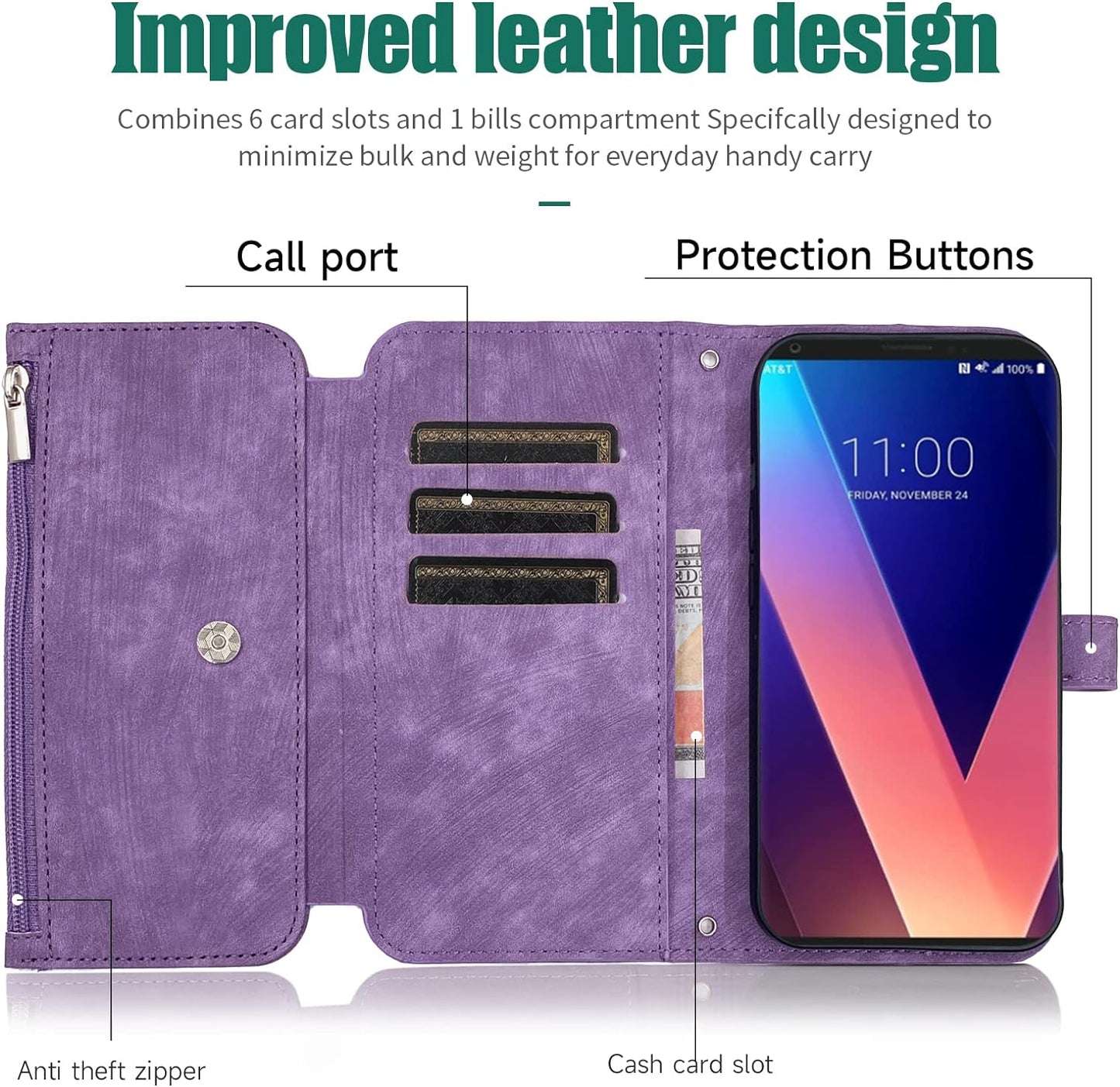Compatible with LG V35 Thinq V30 plus Wallet Case Flip Credit Card Holder Cell Phone Cover for Folio Purse Lanyard Wrist Strap Rugged Slot Mobile LGV30 LGV35 LG30 LG35 V 30 35 V30+ V30S H931 Purple  Furiet   