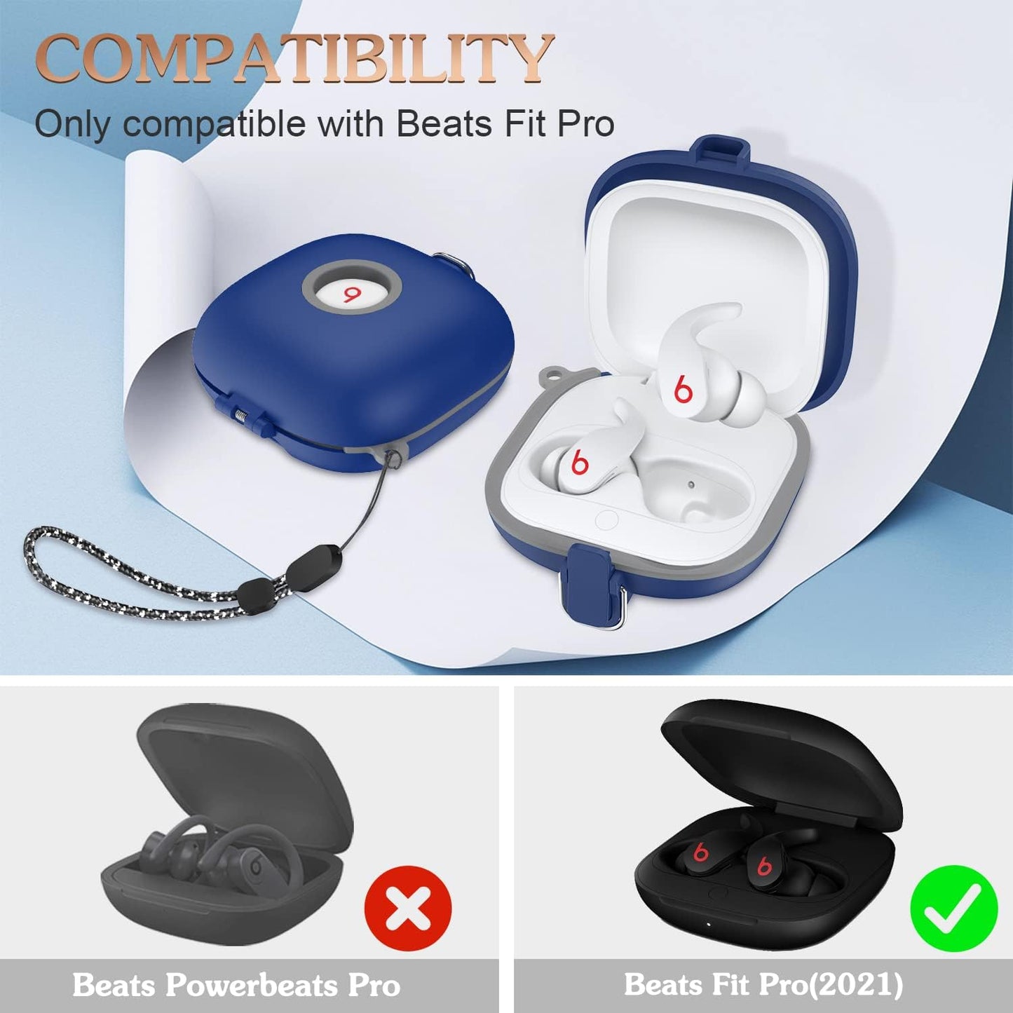 QIUDAOY for Beats Fit Pro Case with Secure Lock, Hard Shell Protective Case Cover for Beats Fit Pro Earbuds with Keychain/Lanyard Accessories, Silicone+Pc Full Skin Protector for Beats Fit Pro (Blue)  QIUDAOY   