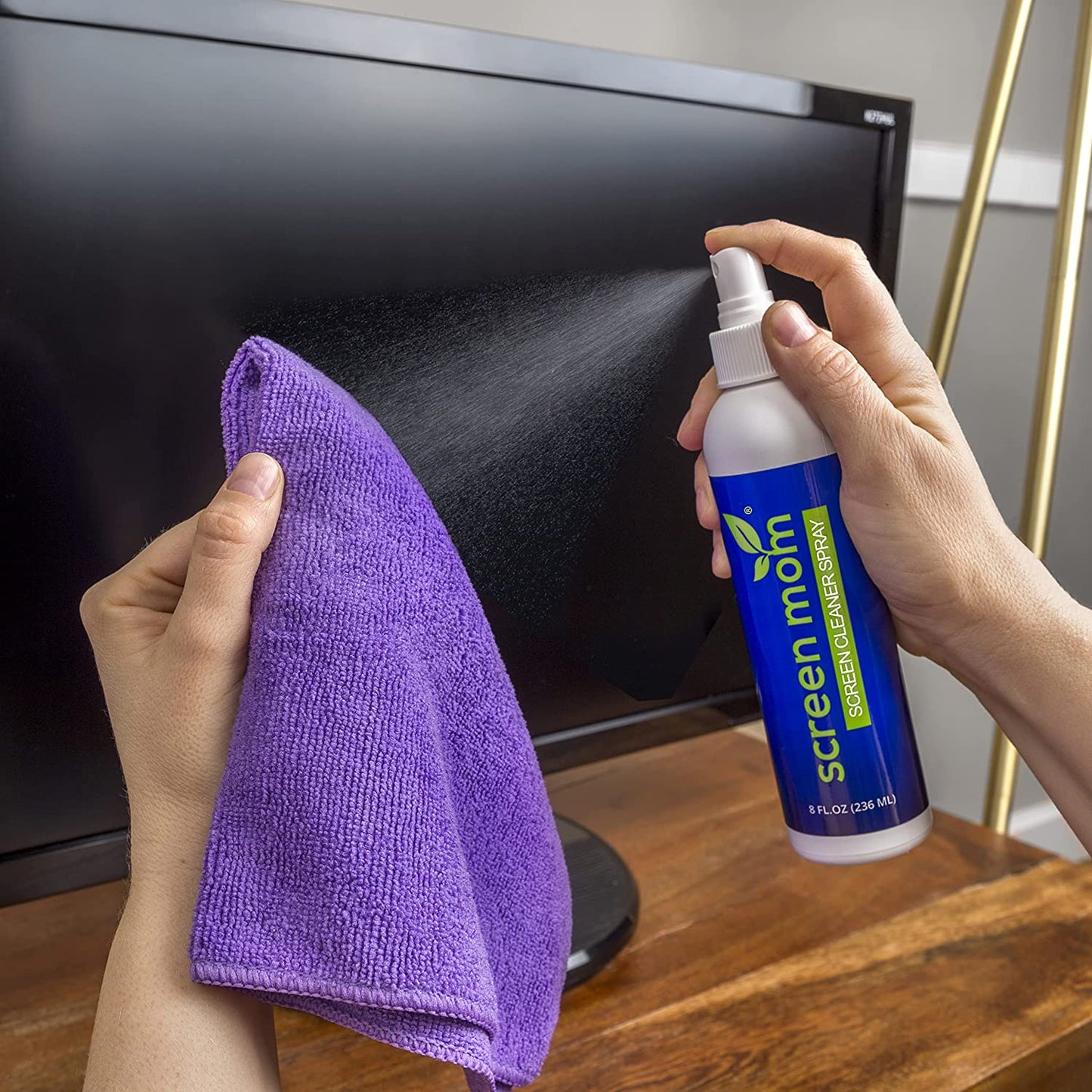 Screen Mom Screen Cleaner Kit 8Oz (2-Pack) for LED & LCD TV, Computer Monitor, Electronics, Phone, Laptop Cleaning, Ipad, and Flat Screen - Includes (2) 8Oz Spray Bottles & Large Microfiber Cloths  Screen Mom   