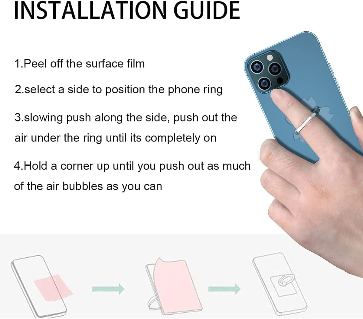 Vesmatity Colorful Cell Phone Ring Holder Stand 4 Pack Transparent Phone Ring Holder Clear Universal 360° Degree Rotation Finger Grip Ring Kickstand Compatible Various Mobile Phones or Phone Case  VESMATITY   