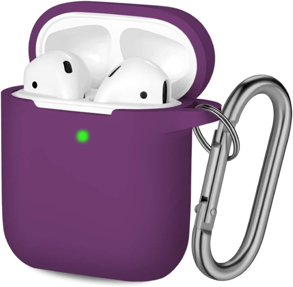 Hamile Cover Compatible with Airpods Case, Soft Silicone Protective Covers Skin (Front LED Visible) Designed for Airpod 2/ Airpod 1 Cases with Keychain Accessories, Women Girls Men Boys,Rose  Hamile Plum  