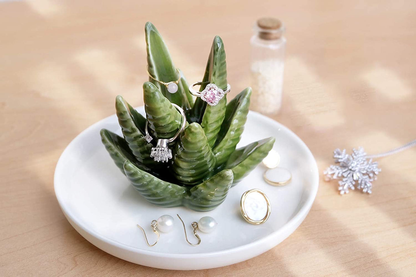 PUDDING CABIN Aloe Ring Holder,Cactus Ring Dish,Jewelry Holder Trinket Tray for Rings Earrings Necklace Organizer,Christmas Gift for Women Girls, Birthday Gift for Women Her  Eastyle   