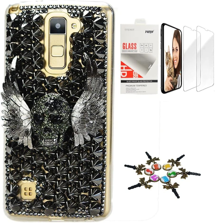 STENES Bling Case Compatible with LG V40 Thinq - Stylish - 3D Handmade [Sparkle Series] Luxury Peacock Flowers Design Cover with Screen Protector [2 Pack] - Red  STENES Punk Rivet Wing Skull / Black Design For Lg G6 / Lg G6 Plus 