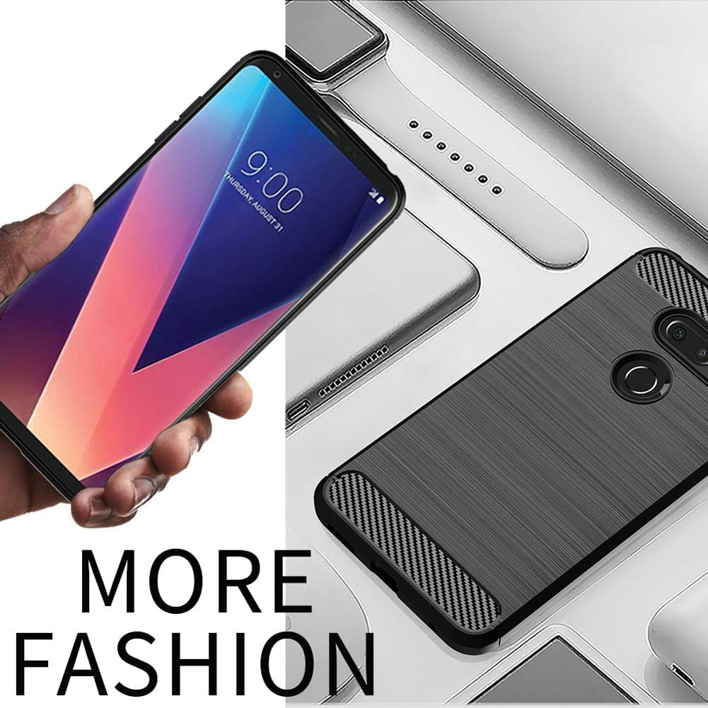 SNOSHO for LG V35 Case,Lg V30 Thinq Case,Slim Thin Silicone Soft Skin Flexible TPU Anti-Scratch Shockproof Carbon Fiber Protective Cases Cover for LG V30,Brushed Black  SNOSHO   