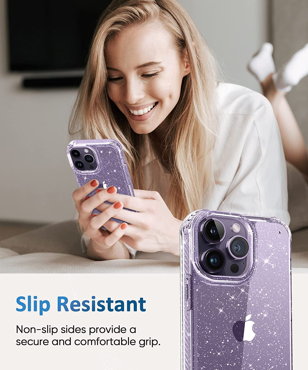 MIODIK Clear Glitter Case for Iphone 14 Pro, [Military-Grade Protective] with Screen Protector + Camera Protector, [Non-Yellowing] Slim Shockproof Women Cute Bumper Cover 6.1" 2022 (Sparkle Clear)  MIODIK   