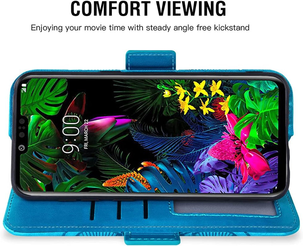 Asuwish Compatible with LG G8 Thinq Wallet Case and Tempered Glass Screen Protector Leather Flip Cover Card Holder Stand Cell Phone Cases for LGG8 Thin Q G 8 LG8 G8Thinq Lgg8Thinq 8G Women Men Blue  Asuwish   