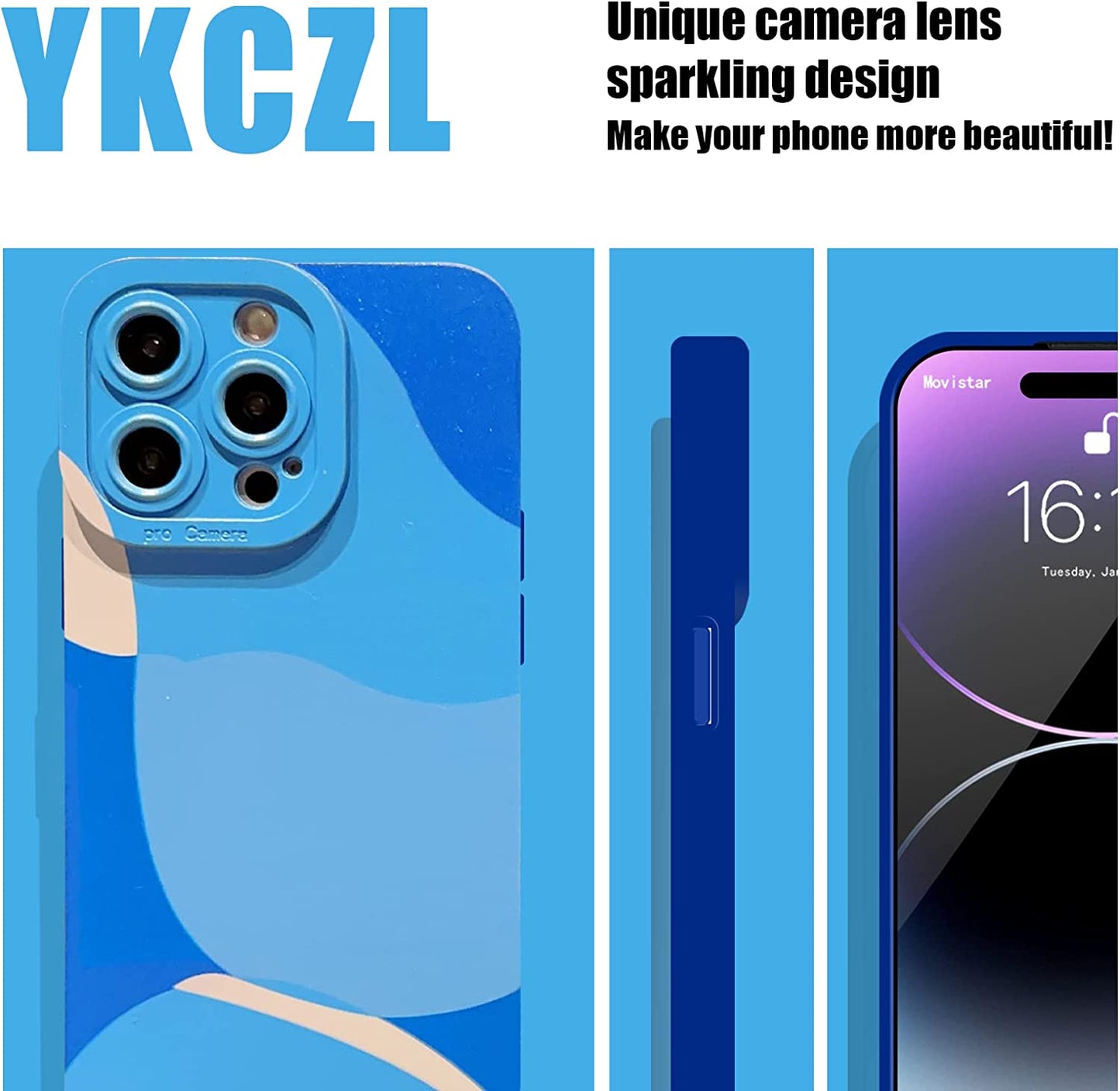 YKCZL Compatible with Iphone 14 Pro Case(No Fit Iphone 14 Pro Max 6.7 Inch), Cute Painted Art Heart Pattern Full Camera Lens Protective Slim Soft Shockproof Phone Case for Women Girls-Dark Blue  YKCZL   