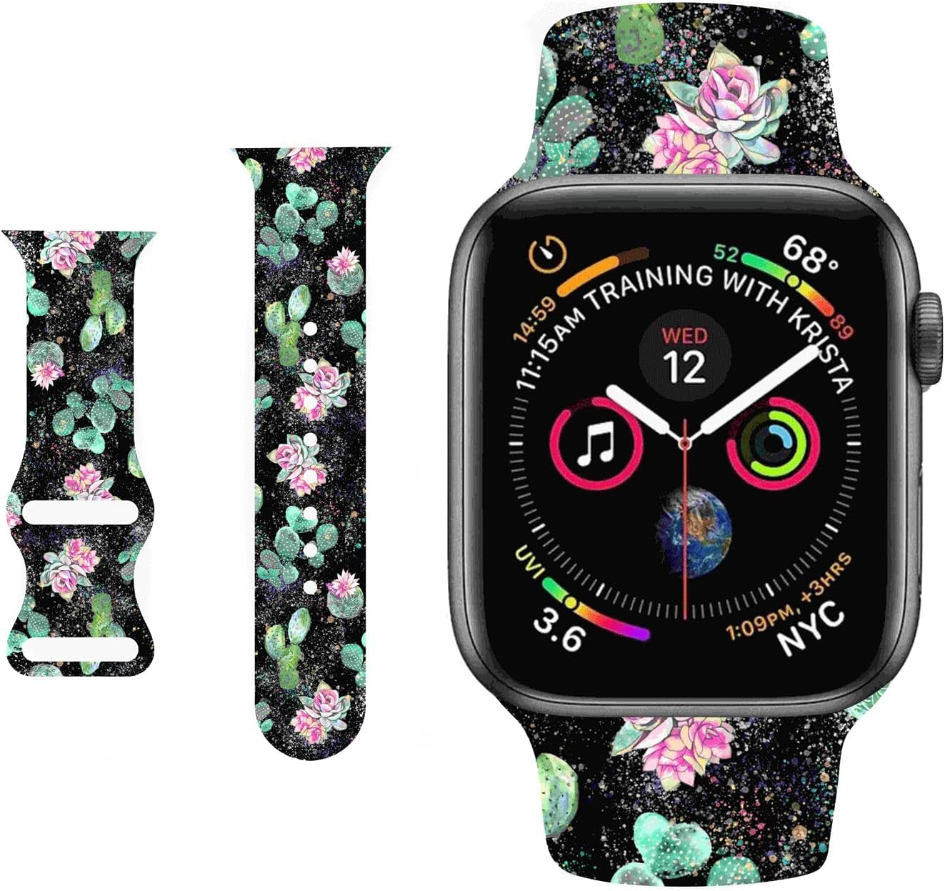 HYHMXB Chic Breathable Character Halloween Bands Compatible with Apple Watch 42Mm 44Mm 45Mm M/L, Grade Soft Silicone Sports Wristband Strap for Iwatch SE & Series 8 7 6 5 4 3 2 (Happy Skull)  HYHMXB R. Cactus theme Black 42mm/44mm/45mm M/L 