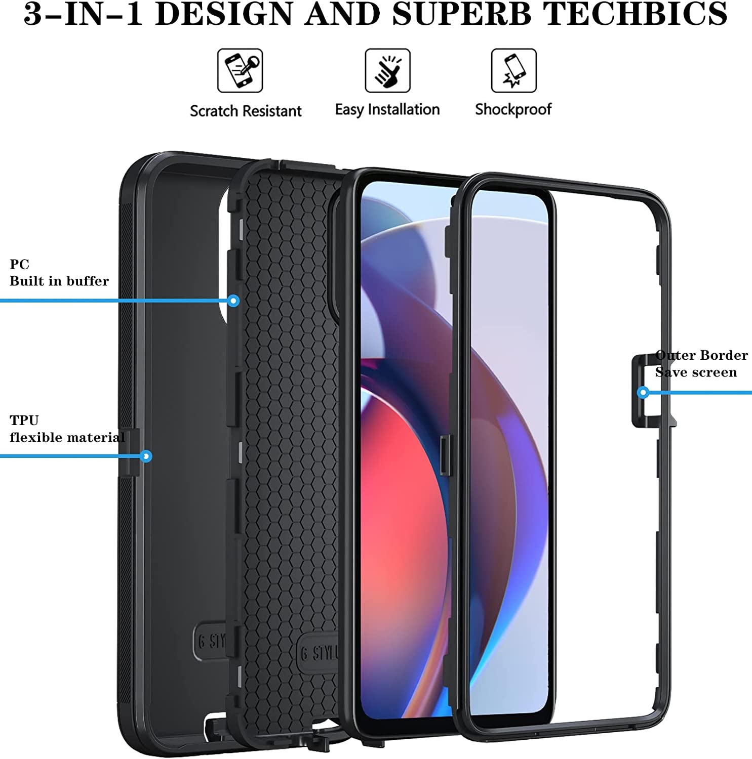 ONOLA for Motorola Moto G Stylus 5G 2023 Case with HD Screen Protector(2 Packs) [Not for Moto G Stylus 5G/4G 2022], Shockproof Dustproof 3 in 1 Durable Case for Moto G Stylus 5G 2023 (Black)  ONOLA   