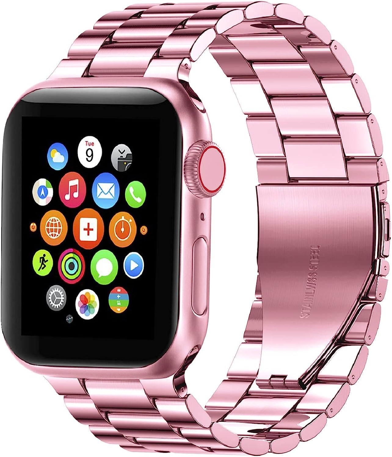 Fitlink Metal Band Compatible for Apple Watch Series 8 7 6 5 4 3 2 1 SE Apple Watch Ultra, Stainless Steel Waterproof Apple Watch Band for Apple Watch 38Mm 40Mm 41Mm 42Mm 44Mm 45Mm 49Mm for Women Men  Fitlink Pink 42/44/45/49 mm 