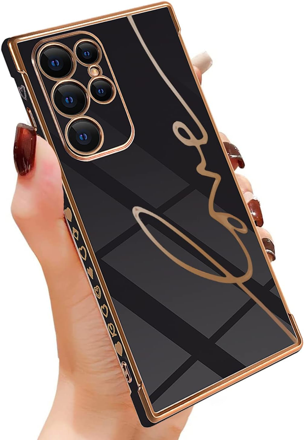 Eiyikof Compatible for Samsung Galaxy S20 FE 5G 6.5" Case with Cute Side Love Heart and Plating Love Letter Pattern Case for Women Girls Shockproof Soft TPU Full Camera Lens Protection Case-Pink  Eiyikof Black Samsung Galaxy S22 Ultra Case 