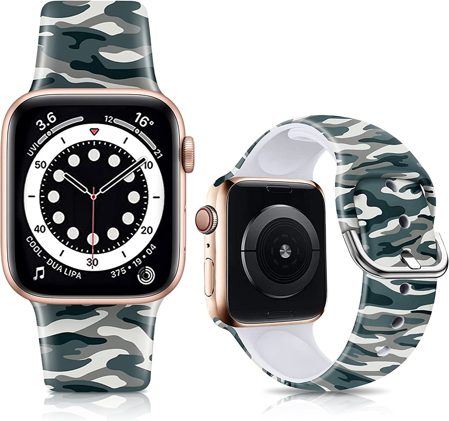 IKANFI Bands Compatible with Apple Watch Band 38Mm 40Mm 41Mm 42Mm 44Mm 45Mm for Women Men Silicone Floral Pattern Printed Band Strap for Iwatch Band SE Series 7 6 5 4 3 2 1 Wristband  IKANFI Camo 38mm/40mm/41mm S/M 