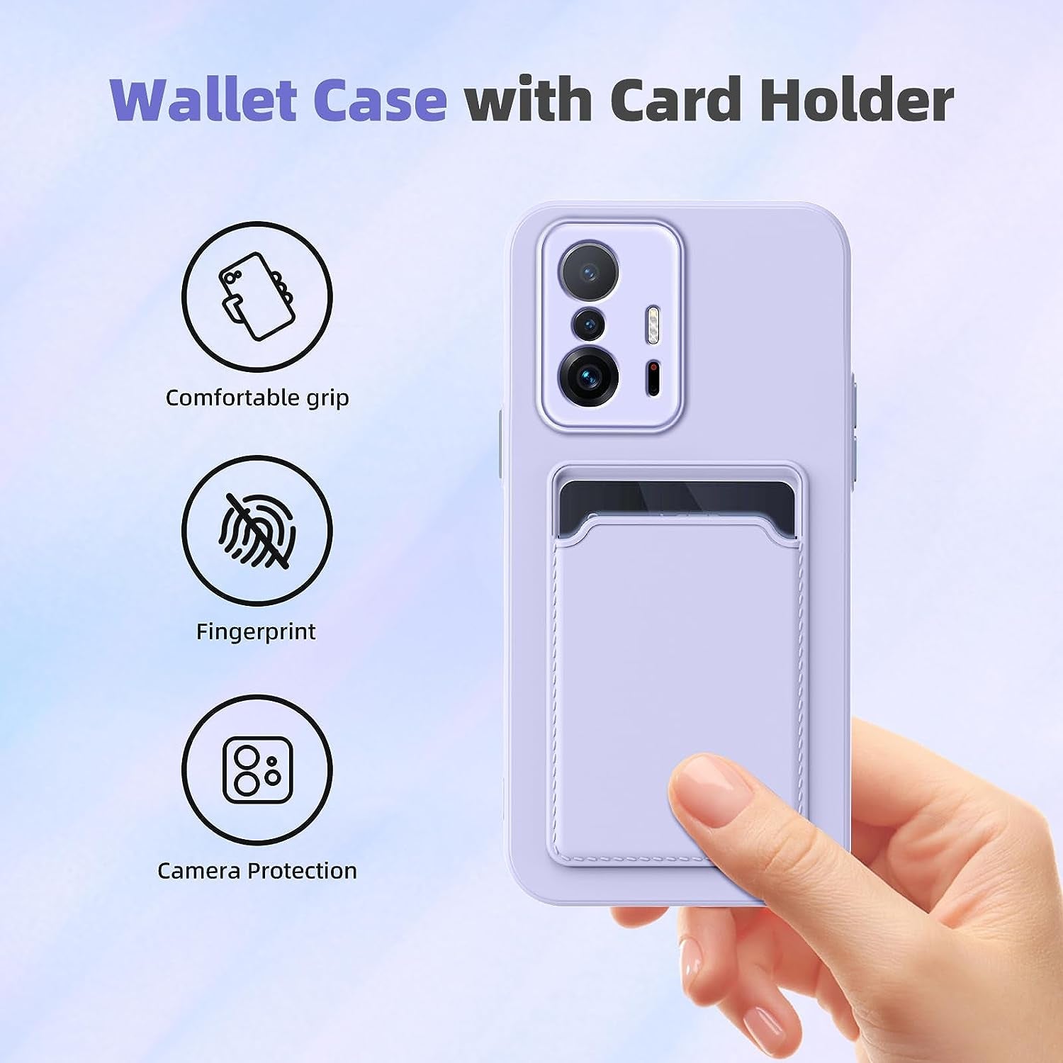 For Xiaomi Mi 11T Case, Xiaomi 11T Pro Case with Minimalist Credit Card Holder Slot TPU Soft TPU Silicone Scratch-Resistant Slim Card Slot Wallet Case Protective Cover for Xiaomi 11T Pro/Mi 11T-Purple  TSAYGFK   