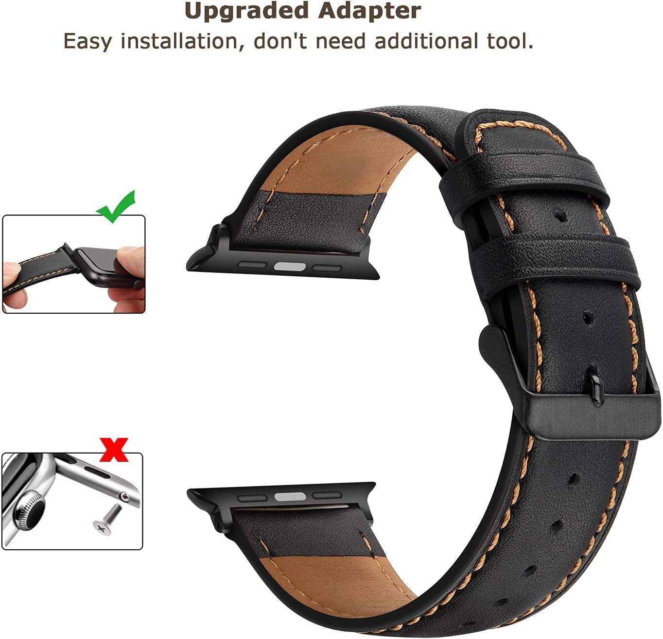 Tasikar Bands Compatible with Apple Watch Band 49Mm 45Mm 44Mm 42Mm Men Genuine Leather Replacement Bands Compatible with Apple Watch Ultra Series 8 7 (45Mm) SE 6 5 4 (44Mm) 3 2 1 (42Mm) - Black  Tasikar   
