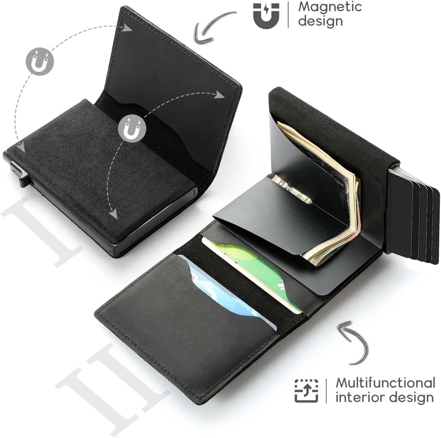 Credit Card Holder for Men, Premium Genuine Leather Credit Card Holder with Slim Wallet RFID Technology, Airtag Wallet for Men with Money Clip  Cloud pie   