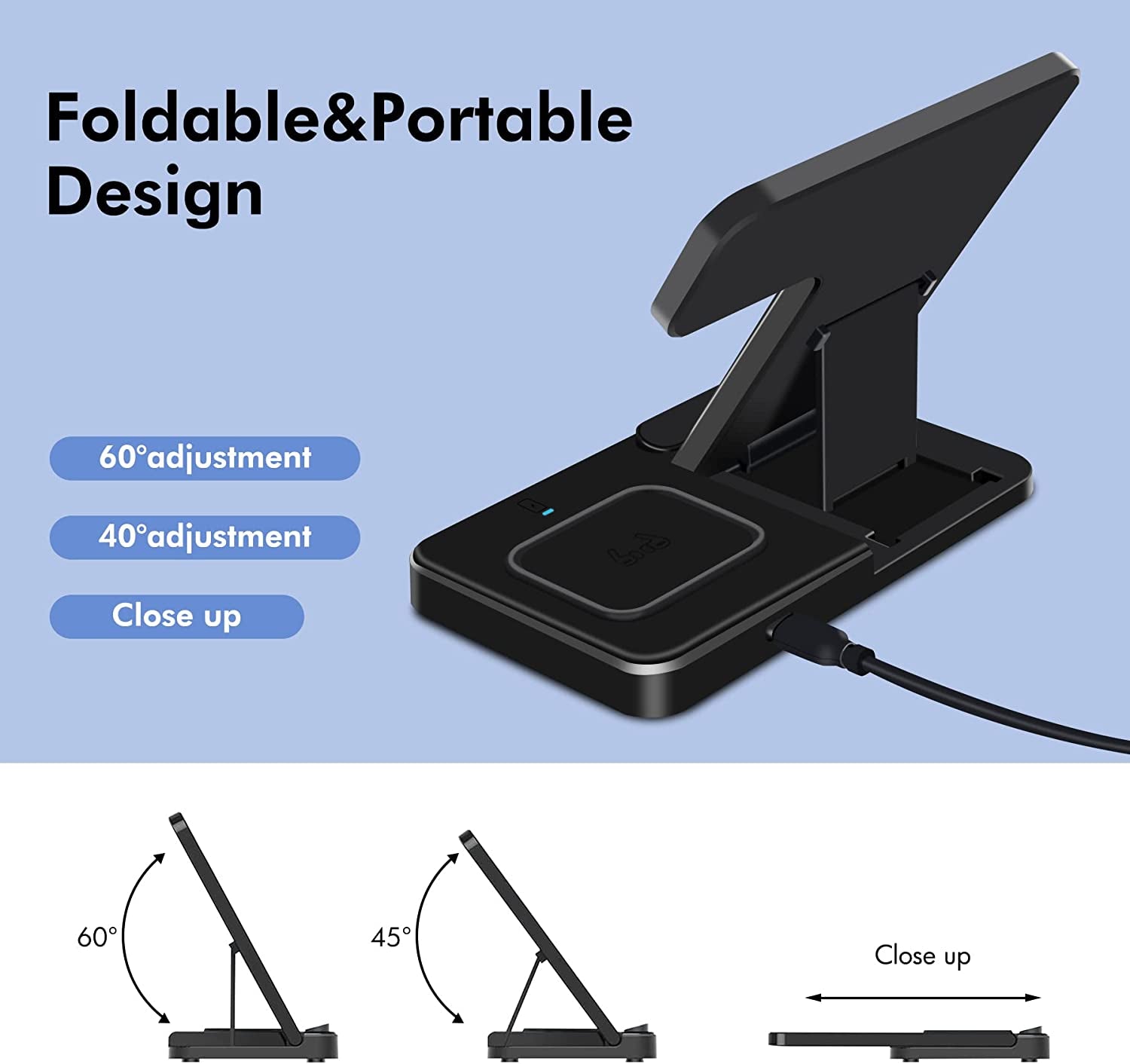 Wireless Charging Station Apple 3-In-1: Fast Wireless Charger Stand for Iphone 14 13 12 11 Pro Max XS XR X 8 plus Charging Station for Apple Watch 8 7 6 5 4 3 2 SE for Airpods 3 2 Pro 3 in 1 Black  GETPALS Wireless Charging Station for Apple   