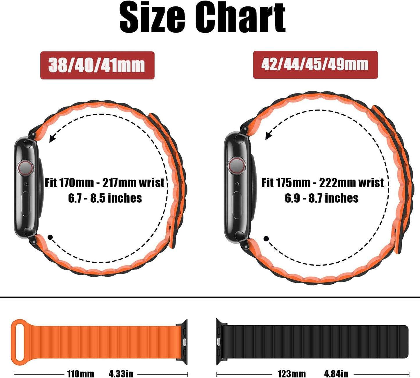 HITZEE Compatible with Apple Watch Band 49Mm 45Mm 44Mm 42Mm, Double Sided Wearable Silicone Magnetic Loop Bands Compatible for Apple Watch Ultra Series 8 7 SE 6 5 4 3 2 1, Orange Black  HITZEE   